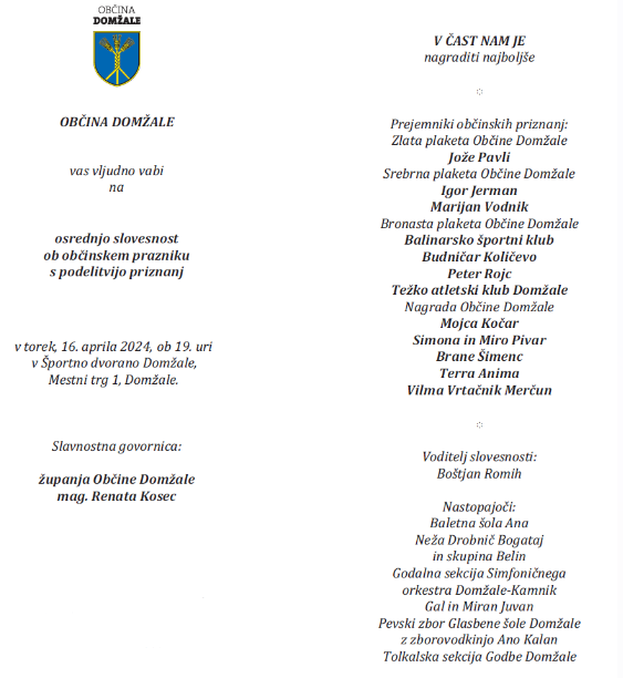 Program proslave ob občinskem prazniku